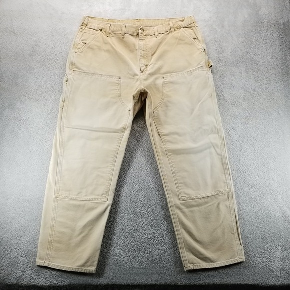 Carhartt Pants Mens 44x32 Tan B136 Double Knee Straight Carpenter Workwear - Picture 1 of 8